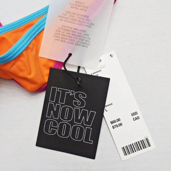 IT'S NOW COOL The 90s Duo Bikini Bottom Cheeky Bright Colorful Orange Sz L NWT - Picture 7 of 11